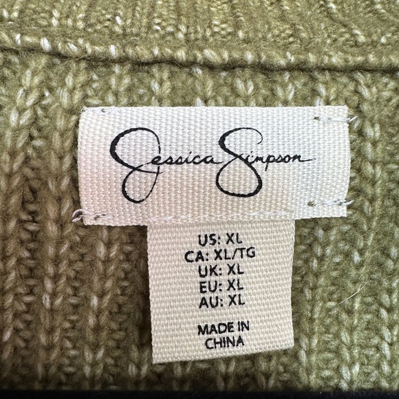 Jessica Simpson | Olive Green Half Zip Rib Knit Cropped Sweater Size XL - Picture 3 of 9